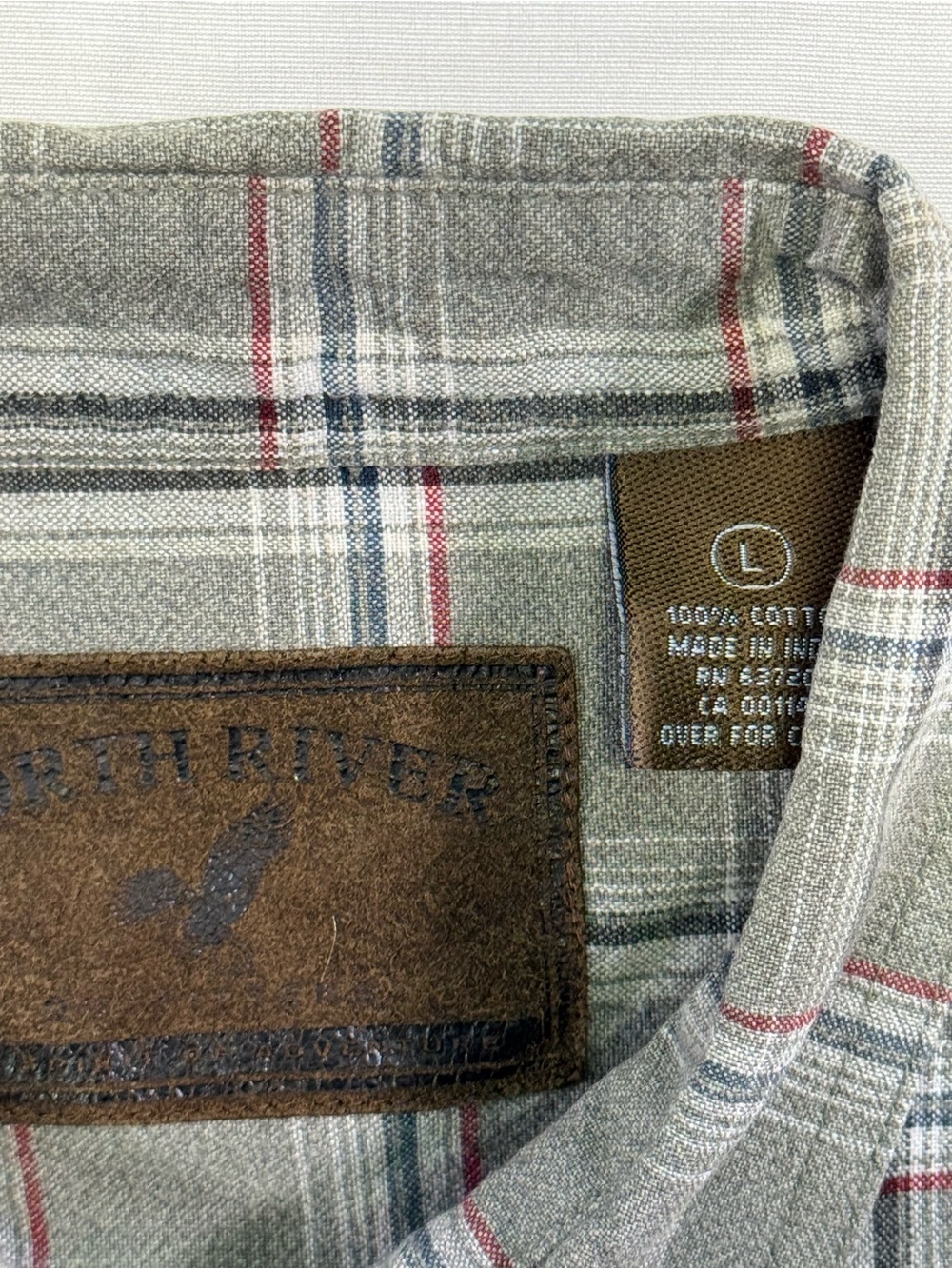 Plaid Short-Sleeve Button-Down Shirt in Olive and Gray - Picture 9 of 11